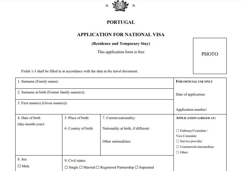 Application form for a Portugal digital nomad visa